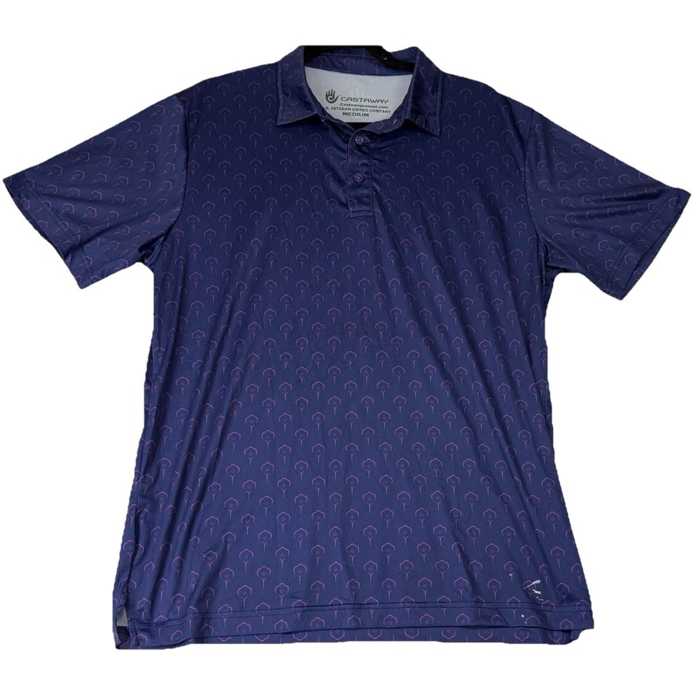 Castaway Casual Polo Shirt Men M  Performance Stretch Pink Blue Background